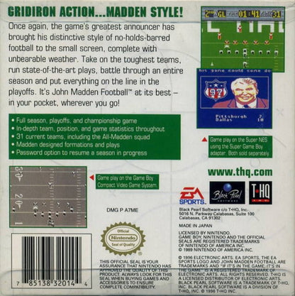 Madden NFL 97 back cover art for Game Boy (GB) video game