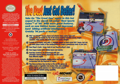 Wayne Gretzkys 3D Hockey 98 back cover art for Nintendo 64 N64 video game