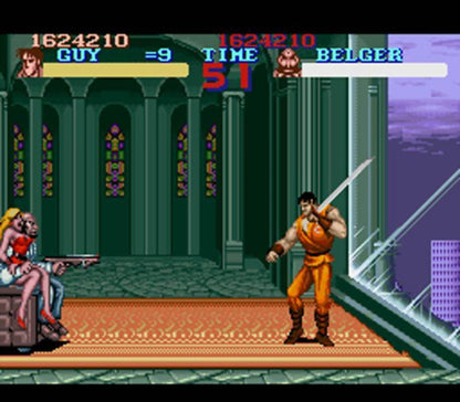 Final Fight Super Nintendo Entertainment System SNES side-scrolling beat em up arcade brawler video game featuring Mike Haggar Cody and Guy against the Mad Gear Gang with multiple stages and two-player cooperative action gameplay screenshot