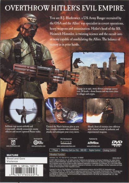 Return to Castle Wolfenstein: Operation Resurrection – PlayStation 2 (PS2) video game back of case, first-person shooter.