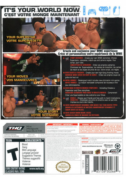 WWE SmackDown vs. Raw 2010 back cover art for Nintendo Wii (Wii) featuring authentic wrestling action with WWE superstars, customizable storylines, and motion‑controlled matches.