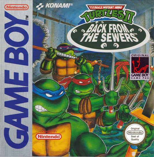 Teenage Mutant Ninja Turtles II Back from the Sewers Nintendo Game Boy GB for retro video game enthusiasts featuring side scrolling action platforming gameplay iconic TMNT heroes beat em up combat challenging enemy encounters classic handheld adventure and collectible gaming appeal cover art