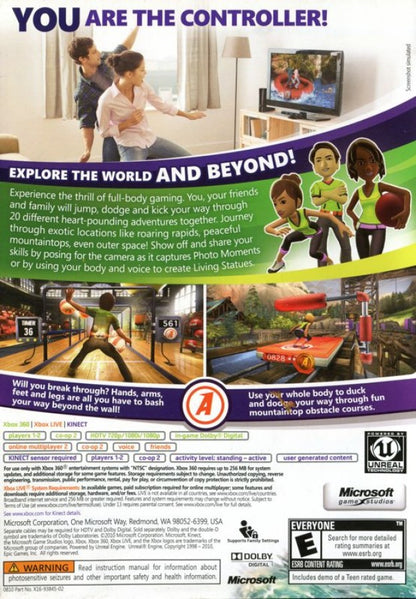 Kinect Adventures back of case for Xbox 360 (X360) motion-controlled party adventure video game