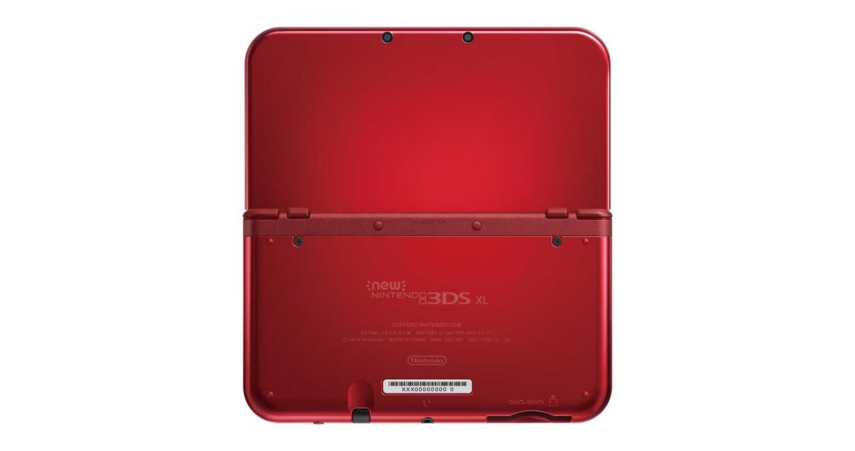 Nintendo New 3DS XL System 3DS XL Red handheld gaming console featuring dual screen design larger display 3D gaming capabilities built in controls C Stick enhanced processing portable Nintendo gaming system red console design retro gaming collection collectible handheld hardware appeal back