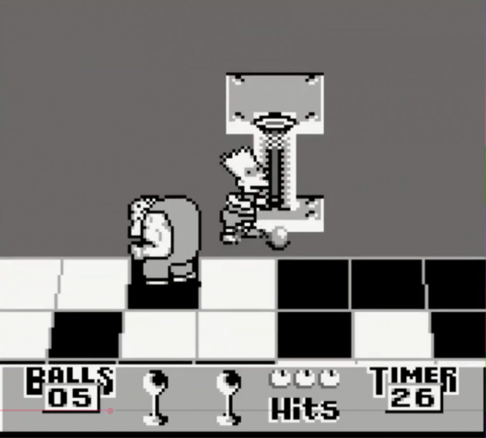 The Simpsons Bart vs the Juggernauts Game Boy handheld action puzzle game featuring Bart Simpson trivia challenges against celebrity opponents gameplay