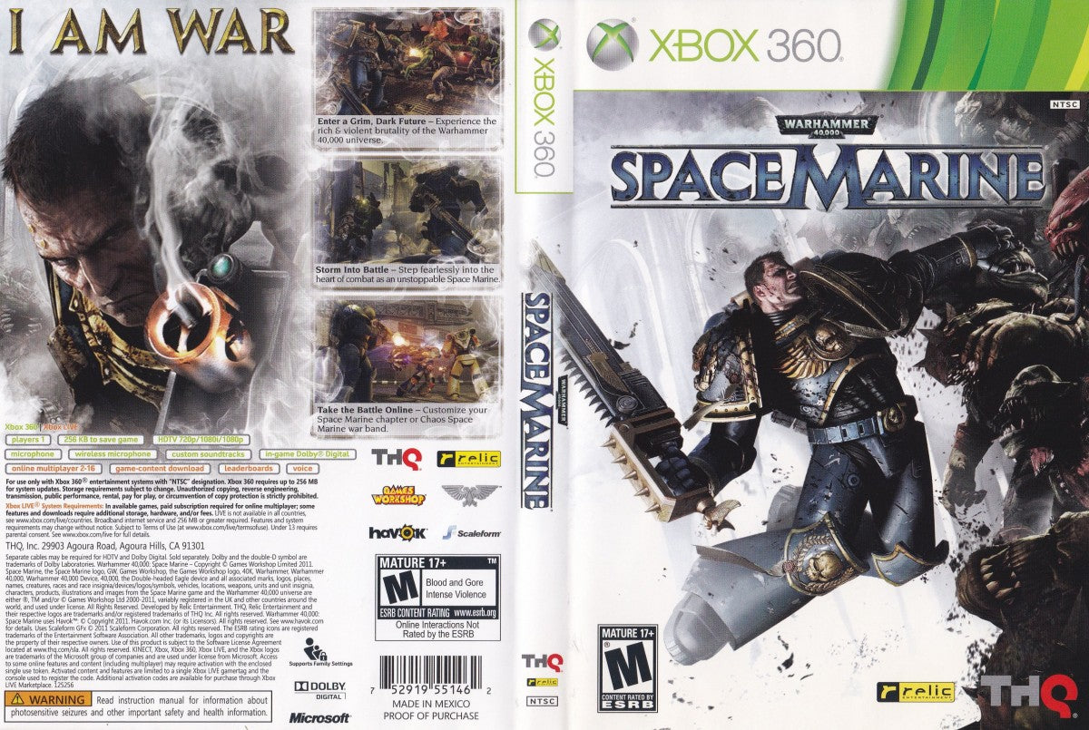 Warhammer 40000: Space Marine – Xbox 360 (X360) Front and Back Cover Art HD Image 