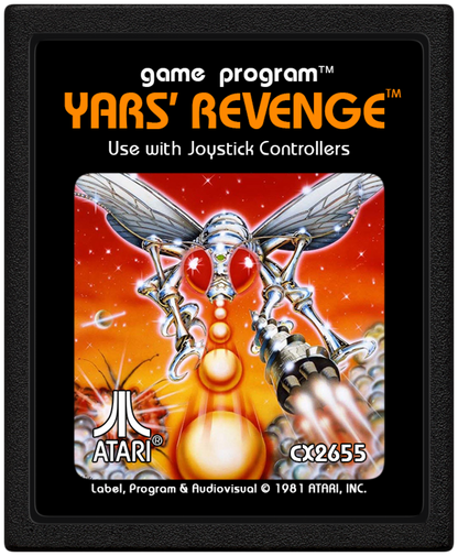 Yars Revenge retro Atari 2600 video game featuring space shooter gameplay, alien combat, arcade action and classic Atari console adventure - cartridge