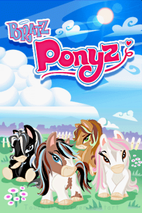 Bratz: Ponyz start screen for Nintendo DS (DS) fashion pet simulation video game