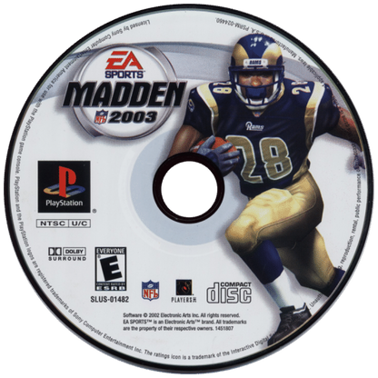 Madden NFL 2003 disc for PlayStation 1 (PS1) retro football video game