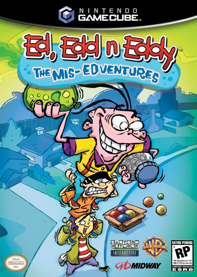 Ed Edd n Eddy The Mis Edventures for Nintendo GameCube action platformer video game featuring Cartoon Network characters slapstick humor cartoon inspired levels and classic animated series gameplay experience cover art