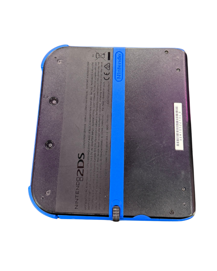 Nintendo 2DS Blue handheld console back view vertical