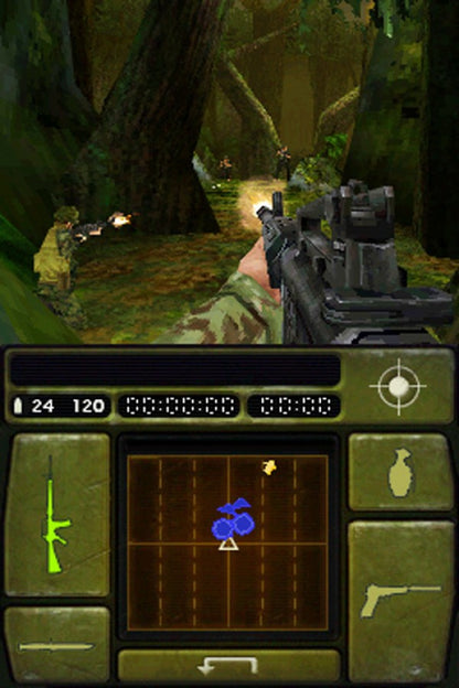 Call of Duty Black Ops for Nintendo DS, gameplay for a first-person shooter video game with military combat, mission-based gameplay, stealth elements, and tactical action