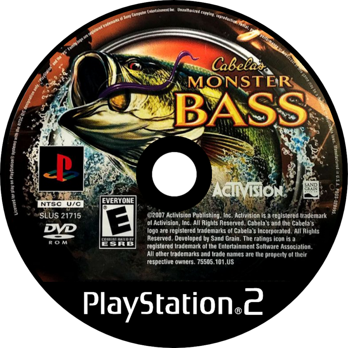 Cabela’s Monster Bass for PlayStation 2 with freshwater fishing and trophy bass angling theme disc