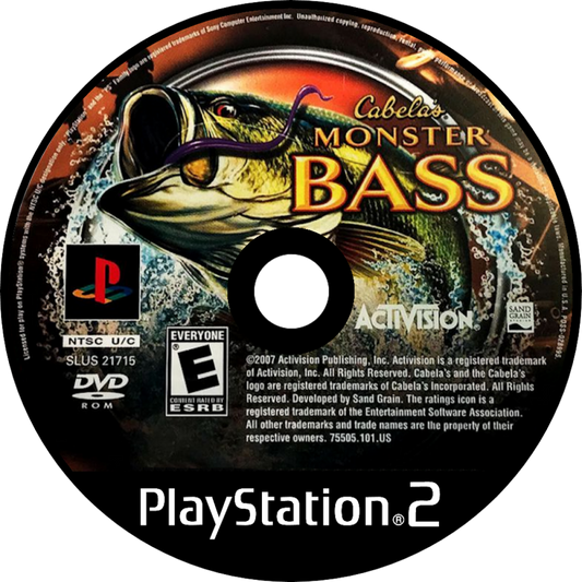 Cabela’s Monster Bass for PlayStation 2 with freshwater fishing and trophy bass angling theme disc