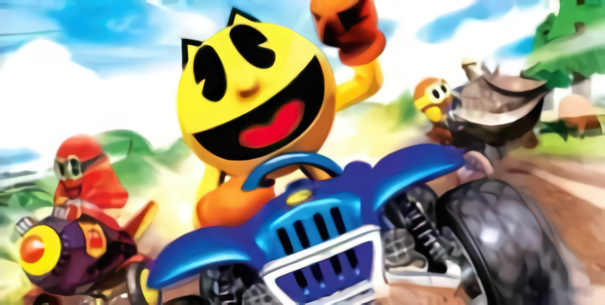 Pac-Man World Rally for PlayStation 2 kart racing video game featuring Pac-Man and Namco characters colorful tracks arcade style racing power ups and fast paced family friendly competition experience gameplay