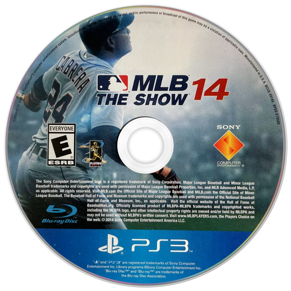 MLB 14 The Show PlayStation 3 PS3 video game, baseball sports simulation, realistic gameplay, multiplayer modes, Sony console title disc cover art