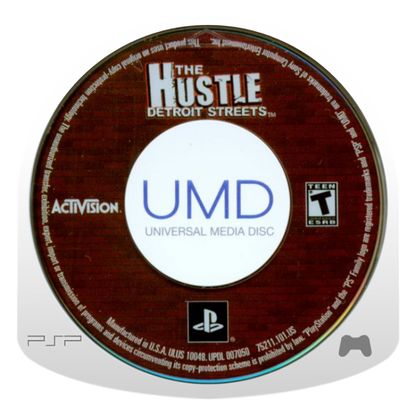 The Hustle Detroit Streets PlayStation Portable PSP disc for retro video game enthusiasts featuring street racing and urban crime gameplay open city driving missions underground racing culture vehicle customization systems story driven street competition and portable handheld arcade style gaming experience and collectible gaming appeal