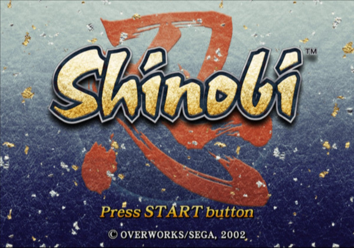 Shinobi [PAL Import] for PlayStation 2 (PS2) at Gamers INC, featuring the stylish and challenging revival of the legendary ninja franchise where you play as Hotsuma, master of the Oboro clan, wielding the soul-devouring blade Akujiki; utilize the lethal "Tate" system to chain rapid-fire kills and navigate a demon-infested Tokyo in this high-speed action classic, now available as a collectible European PAL region import main menu start screen