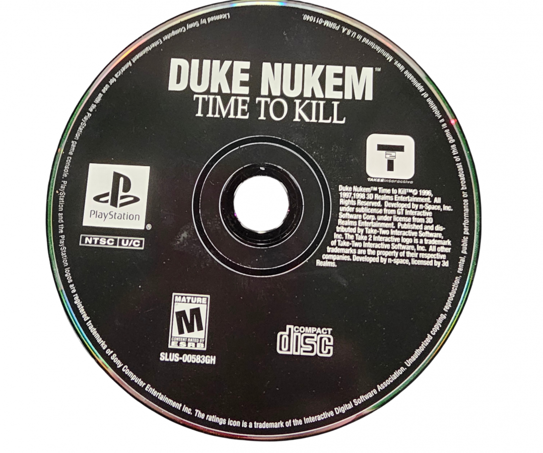 Duke Nukem Time to Kill Greatest Hits PlayStation 1 PS1 for third person shooter video game fans featuring Duke Nukem action packed combat time travel missions powerful weapons enemy encounters explosive environments challenging levels and classic PlayStation gaming collectible appeal disc
