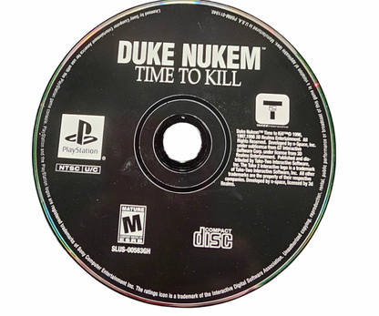 Duke Nukem Time to Kill Greatest Hits PlayStation 1 PS1 for third person shooter video game fans featuring Duke Nukem action packed combat time travel missions powerful weapons enemy encounters explosive environments challenging levels and classic PlayStation gaming collectible appeal disc