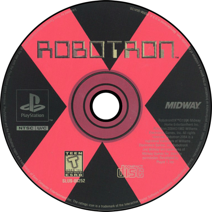 Robotron X PS1 PlayStation 1 twin stick shooter arcade action game fast paced robot combat survival wave based gameplay retro video game disc