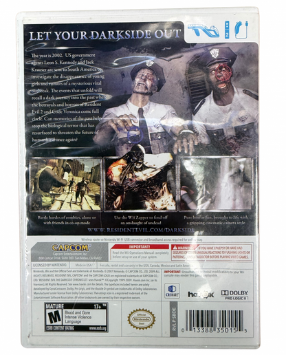 Resident Evil The Umbrella Chronicles Nintendo Wii for retro video game enthusiasts featuring on rails light gun style shooter gameplay survival horror action iconic Resident Evil characters story driven missions zombie encounters boss battles and collectible gaming appeal back cover art