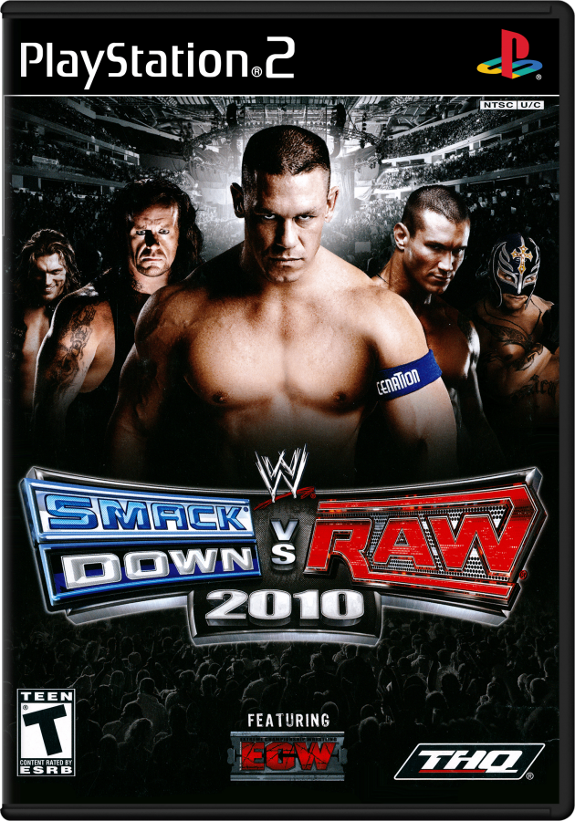 WWE SmackDown vs Raw 2010 PlayStation 2 PS2 video game featuring professional wrestling gameplay WWE superstars signature moves championship matches wrestling rivalries Road to WrestleMania story mode create a superstar character customization career challenges multiplayer matches and classic PlayStation 2 sports entertainment action retro video game collection collectible gaming appeal cover art