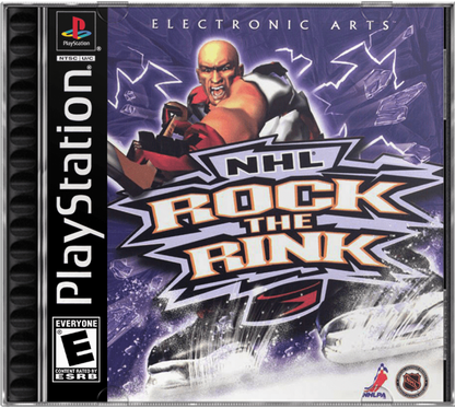 NHL Rock the Rink PlayStation 1 arcade-style hockey video game high-speed gameplay power-ups five-on-five format multiple teams multiplayer mode cover art 