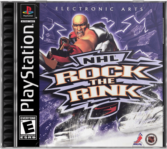 NHL Rock the Rink PlayStation 1 arcade-style hockey video game high-speed gameplay power-ups five-on-five format multiple teams multiplayer mode cover art 