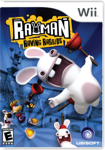 Rayman Raving Rabbids for Wii party video game featuring motion controlled mini games zany Rabbids humor colorful cartoon visuals competitive multiplayer fun and chaotic family friendly gameplay experience cover
