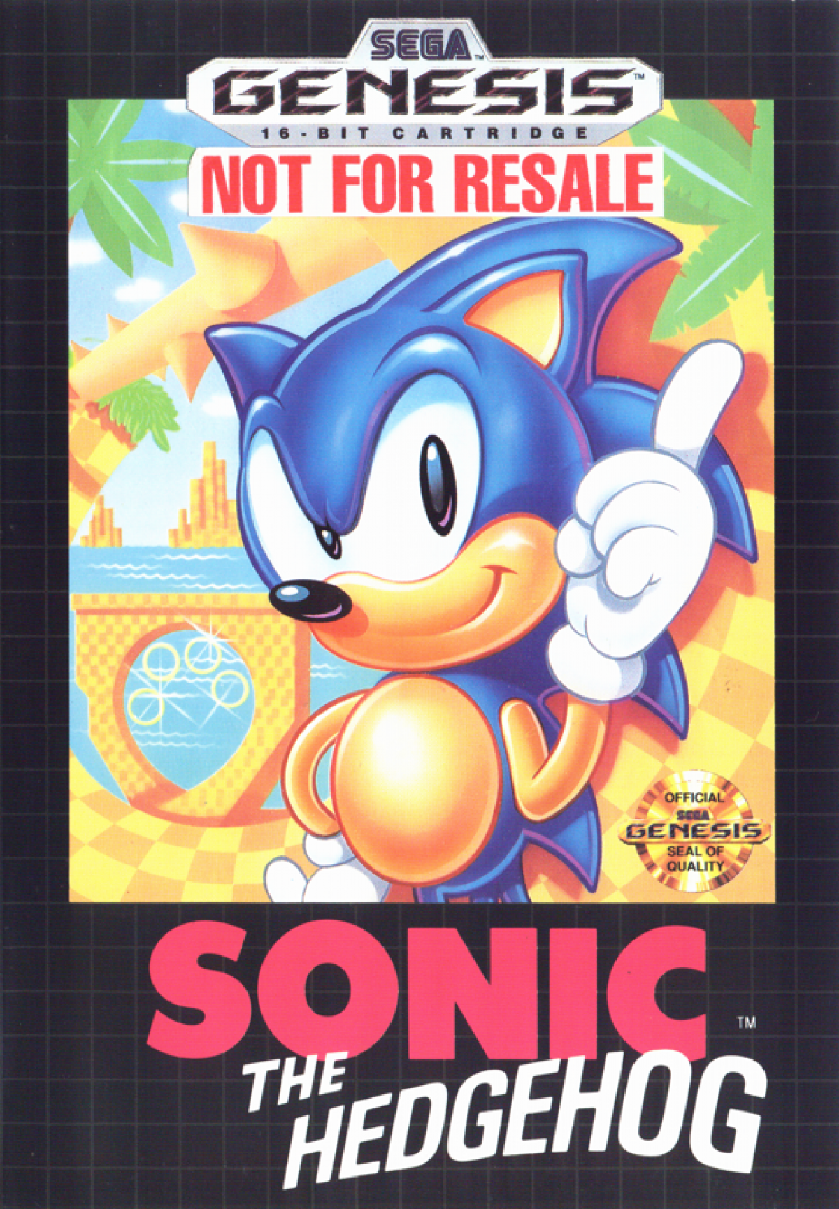 Sonic the Hedgehog Not for Resale Sega Genesis classic platformer with fast-paced gameplay and iconic blue hedgehog character front cover