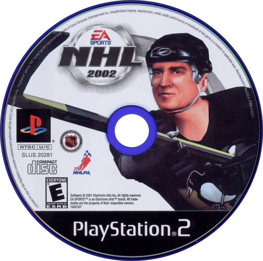 NHL 2002 – PlayStation 2 (PS2) video game disc, ice hockey simulation.