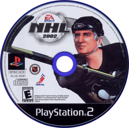 NHL 2002 – PlayStation 2 (PS2) video game disc, ice hockey simulation.