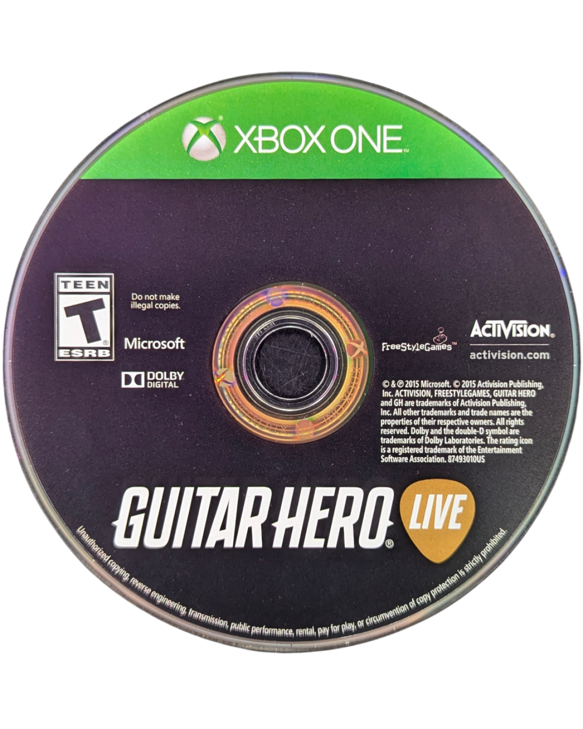 Guitar Hero Live Xbox One game featuring innovative live action concert gameplay, redesigned guitar controller support, and rhythm based music action disc