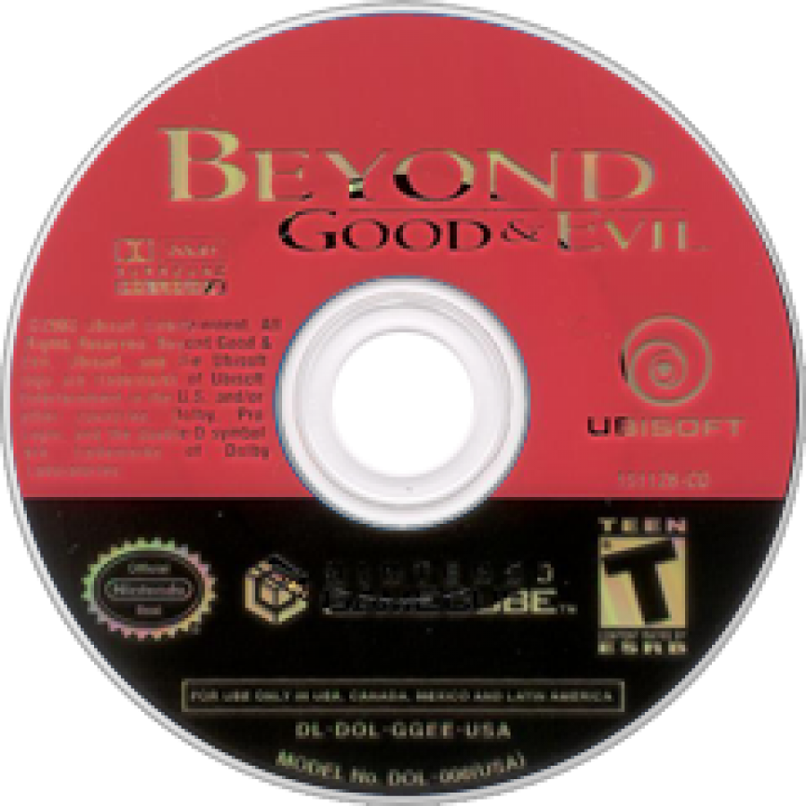 Beyond Good & Evil disc art for GameCube game featuring action adventure gameplay with exploration, puzzle solving, and sci-fi storytelling