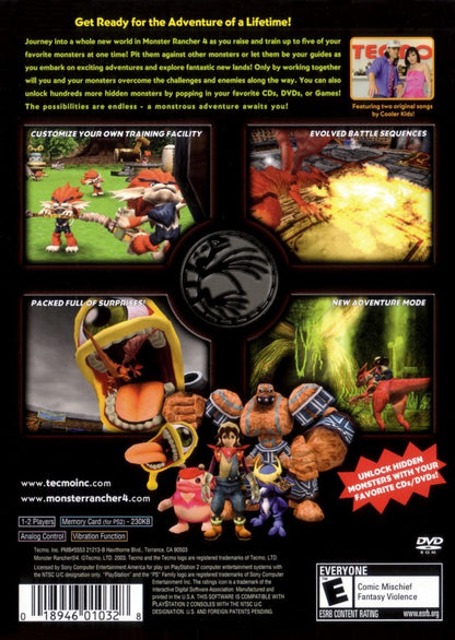 Monster Rancher 4 PlayStation 2 (PS2) monster breeding RPG video game back of case