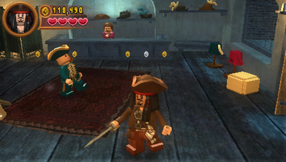 LEGO Pirates of the Caribbean The Video Game PlayStation Portable PSP inspired design featuring family friendly action adventure aesthetic LEGO styled pirate characters Caribbean exploration humorous storytelling puzzle solving cooperative inspired gameplay and swashbuckling movie based excitement presentation gameplay 