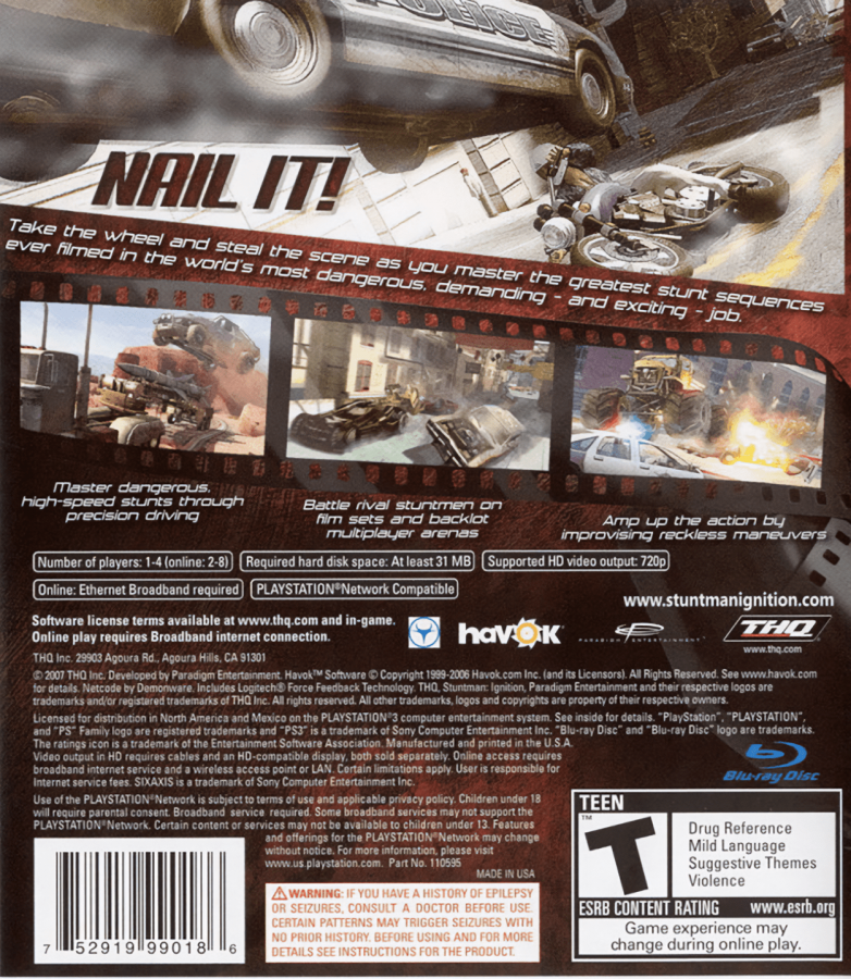 Stuntman Ignition back cover art for PlayStation 3 (PS3) video game
