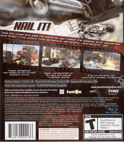 Stuntman Ignition back cover art for PlayStation 3 (PS3) video game