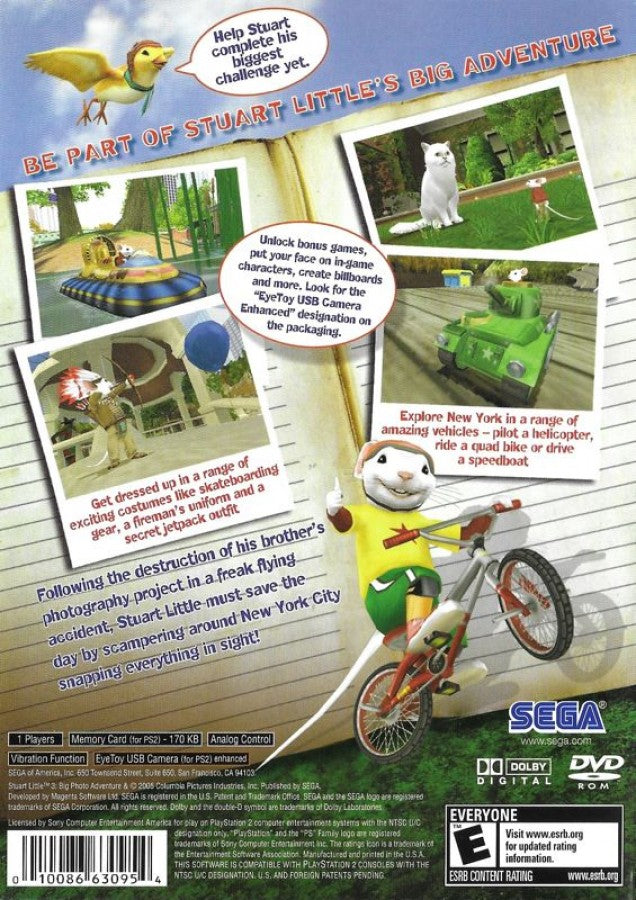 Stuart Little 3: Big Photo Adventure – PlayStation 2 (PS2) video game back of case, platformer and adventure.