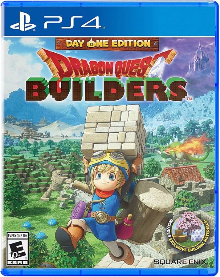 Dragon Quest Builders Day One Edition PS4 game featuring creative sandbox building, action RPG gameplay, and bonus Day One content set in the Dragon Quest universe front cover