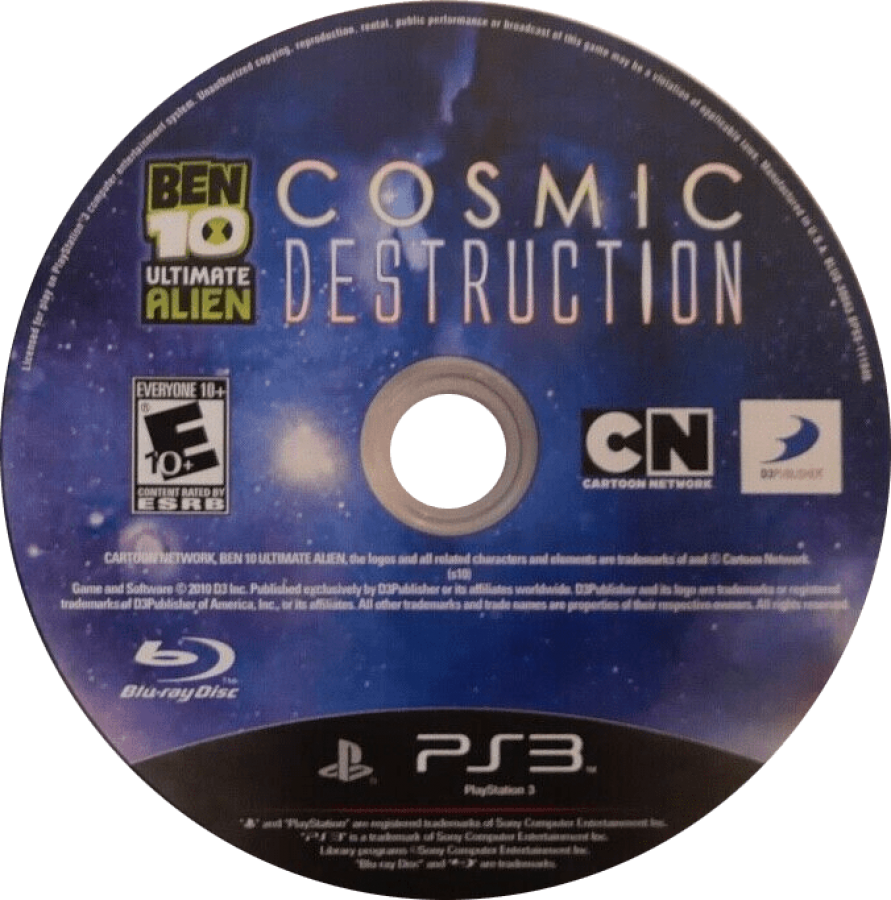 Ben 10 Cosmic Destruction PS3 featuring action adventure gameplay with Ben Tennyson and alien transformations disc