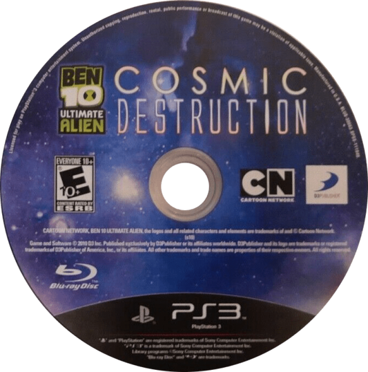 Ben 10 Cosmic Destruction PS3 featuring action adventure gameplay with Ben Tennyson and alien transformations disc