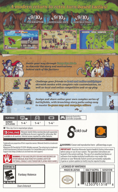 Wargroove Deluxe Edition Nintendo Switch NS video game featuring turn based tactical strategy gameplay fantasy warfare army management unit combat battlefield tactics campaign missions commander abilities and strategic battles Nintendo Switch gaming video game collection back cover art
