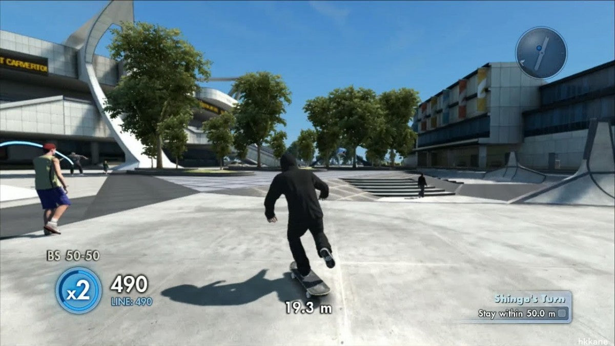 Skate 3 Platinum Hits Xbox 360 skateboarding simulation video game EA Black Box flick-it control scheme Port Carverton open world locations online multiplayer Hall of Meat mode team up contests co-op challenges career progression skate parks create-a-park feature gameplay screenshot
