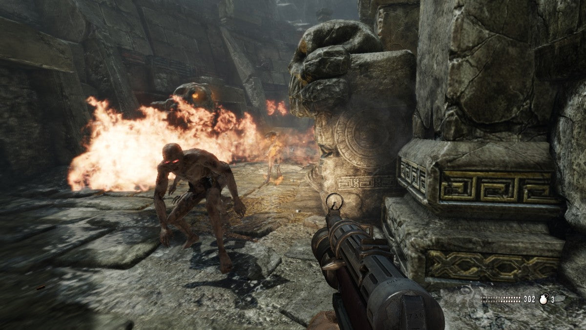 Deadfall Adventures first person action adventure video game featuring pulp style treasure hunting fast paced shooting ancient ruins puzzles and an Indiana Jones inspired cinematic gameplay experience gameplay