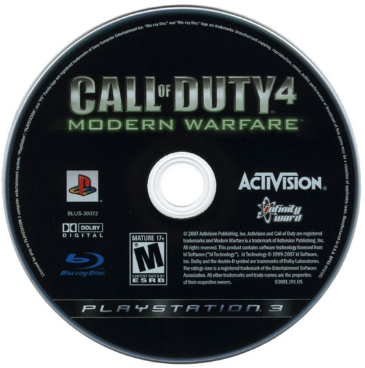Call of Duty: Modern Warfare Trilogy disc for PlayStation 3 (PS3) video game