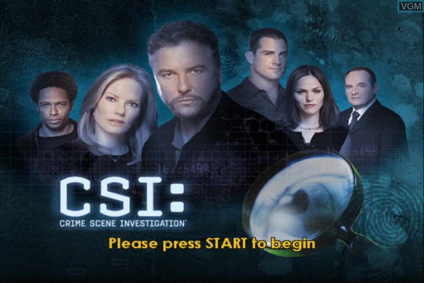 CSI: Crime Scene Investigation title screen art for Xbox (XBOX) video game