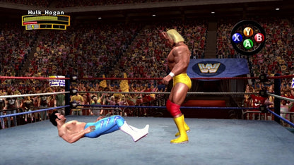 WWE Legends of WrestleMania Xbox 360 wrestling arcade game classic roster Hulk Hogan Andre the Giant Stone Cold The Rock relive historic WrestleMania moments gameplay 