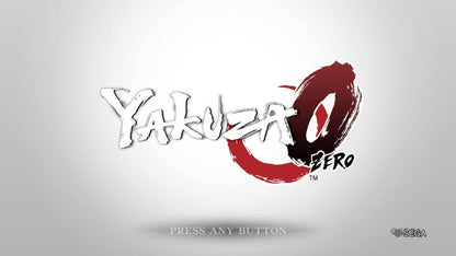 Yakuza 0 – PlayStation 4 (PS4) video game title screen, action-adventure role-playing game.